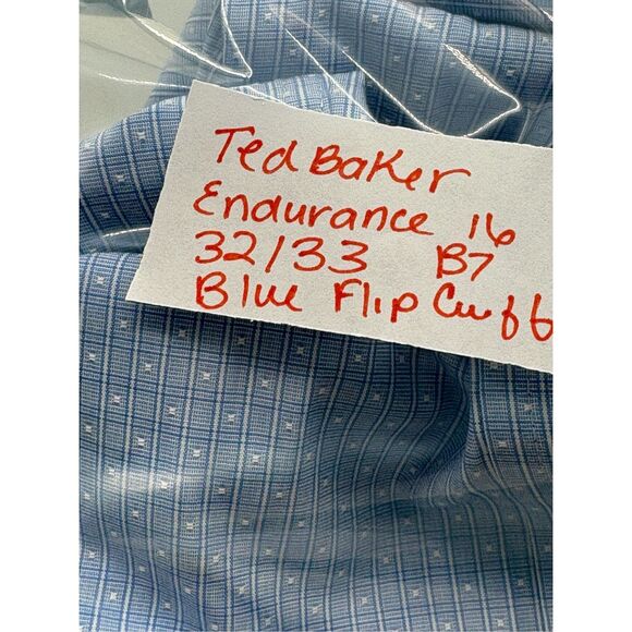 Ted Baker Button Down Shirt Men 16 32/33 Blue Geometric Flip Cuff Long Sleeve - Picture 10 of 10